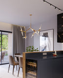 Lampara Colgante de Lujo en Acabado Oro y Cristal con Led Integrado