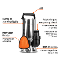 Bomba Sumergible para Agua Sucia en Acabado Acero Inoxidable de Uso Rudo