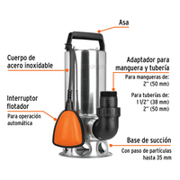 Bomba Sumergible Plástica, 1/2 HP para Agua Limpia