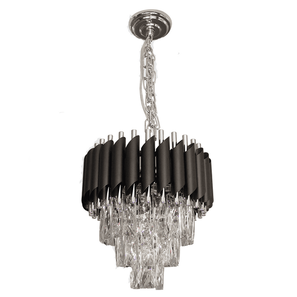 Candil Colgante de Lujo en Acabado Cromo con Negro y Cristal Transparente