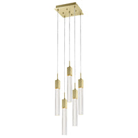 Candil de Lingotes en Acabado Oro Cepillado y Cristal para 5 Luces