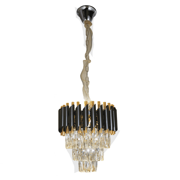 Candil de Lujo en  Acabado Negro con Oro y Cristal Transparente