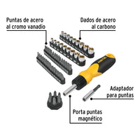 Desarmador Tipo Matraca con 35 Puntas y 18 Dados en Acabado Cromo
