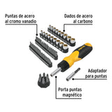 Desarmador Tipo Matraca con 35 Puntas y 18 Dados en Acabado Cromo