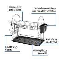 Escurridor de Acero para Trastes con 2 Niveles en Acabado Negro