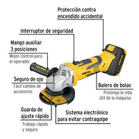 Esmeriladora Angular Inalámbrica 4-1/2", 20V