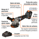 Esmeriladora Angular Inalambrica 4 1/2" a 20 V