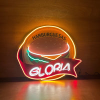 Letrero Led Neón con Anuncio para Hamburguesas en Vinil Luz Cálida, Blanca y Verde