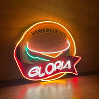 Letrero Led Neón con Anuncio para Hamburguesas en Vinil Luz Cálida, Blanca y Verde