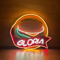 Letrero Led Neón con Anuncio para Hamburguesas en Vinil Luz Cálida, Blanca y Verde
