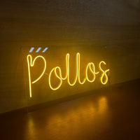 Letrero Led Neón con la Palabra Pollos en Luz Amarillo Dorado