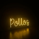 Letrero Led Neón con la Palabra Pollos en Luz Amarillo Dorado
