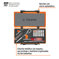 Juego de 20 Herramientas Cuadro 1/4" STD para Mecánico