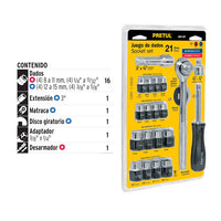 Juego de 21 Herramientas 1/4” y 3/8” para Mecánico