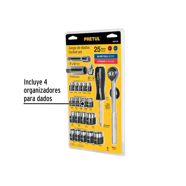 Juego de 25 Herramientas 1/4” y 3/8” para Mecánico