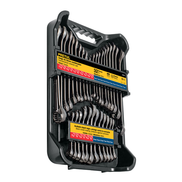 Juego de 32 Llaves Combinadas STD y MM, Gun Metal