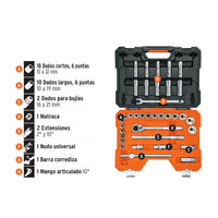 Juego de 36 Herramientas Cuadro 1/2" mm para Mecánico