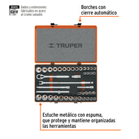 Juego de 42 Herramientas Cuadro 1/2" std y mm para Mecánico