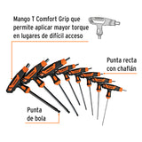Juego de 8 Llaves Allen mm Extra Largas Mango T, Punta de Bola