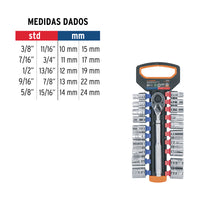 Juego de Dados mm y std con Matraca, Cuadro 1/2"