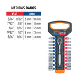 Juego de Dados mm y std con Matraca, Cuadro 1/4"