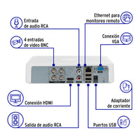 Kit Videovigilancia 4 Canales Incluye 4 Camaras Uso Exterior