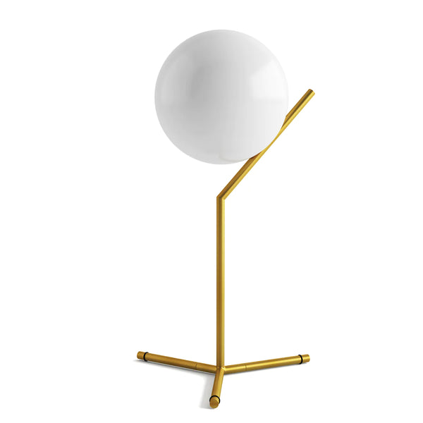 Lámpara de Lujo para Mesa en Acabado Oro con Esfera de Cristal Opalino