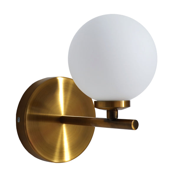 Lámpara de Lujo para Pared en Acabado Oro Antiguo con Esfera de Cristal Opalino