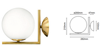 Lámpara de Lujo para Pared en Acabado Oro con Esfera en Cristal Opalino