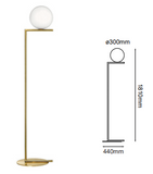 Lámpara de Lujo para Piso en Acabado Oro con Esfera en Cristal Opalino