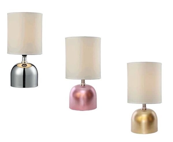 Lampara de Mesa Mini para 1 Foco Disponible en Color Rosa, Dorado y Cromo (Modelo a Elegir)
