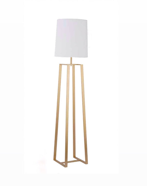 Lampara de Piso en Color Dorado con Pantalla de Tela en Blanco