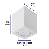 Lampara de Techo Cuadrada para Sobreponer Spot Dirigible en Color Blanco