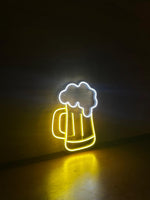 Letrero LED Neon en Forma de Cerveza en Color Amarillo y Blanco con Acrílico Transparente Uso Interior