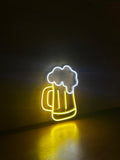 Letrero LED Neon en Forma de Cerveza en Color Amarillo y Blanco con Acrílico Transparente Uso Interior
