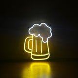 Letrero LED Neon en Forma de Cerveza en Color Amarillo y Blanco con Acrílico Transparente Uso Interior