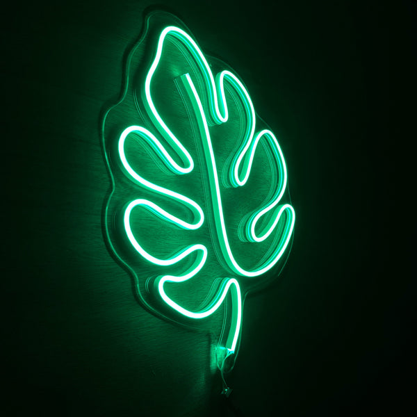 Letrero Led Neón en Forma de Hoja en Color Verde