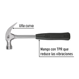 Martillo Pulido, 16 oz, Uña Curva, Mango Tubular
