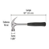 Martillo Pulido, 16 oz, Uña Curva, Mango Tubular