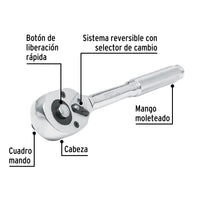 Matraca Cuadro 1/2" Cabeza de Pera Liberación Rápida