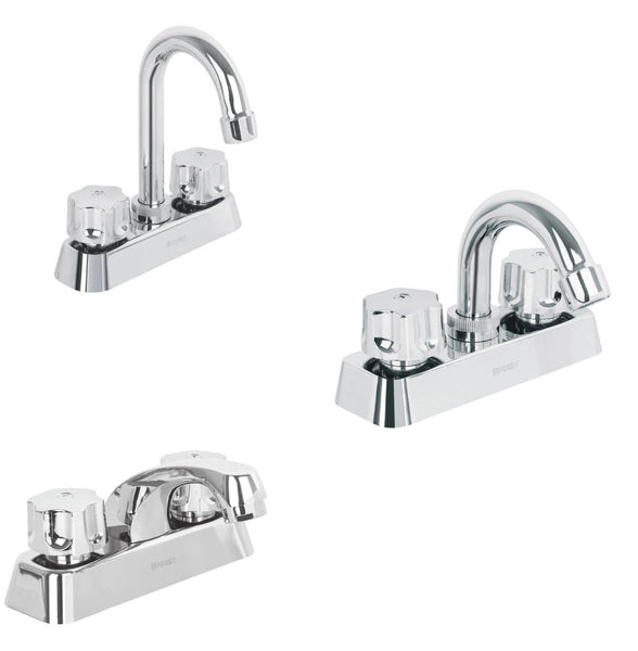 Mezcladoras Plasticas 4" para Lavabo en Acabado Cromado Disponible en Tipo Bar, Curvo y Nariz Corta Manerales Hexagonales (Modelo a Elegir)