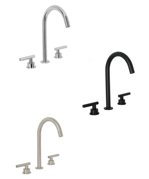Mezcladoras para Lavabo Cuello Curvo Taladros Separados y Manerales Tipo Palanca Disponible en Color Cromo, Negro Mate y Satin (Modelo a Elegir)