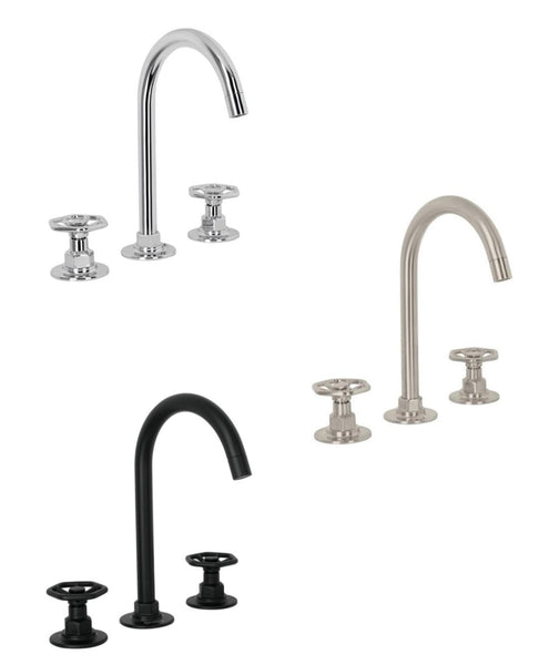 Mezcladoras para Lavabo Cuello Curvo Taladros Separados y Manerales Tipo Volante  Disponible en Color Negro Mate, Cromo y Satin (Modelo a Elegir)