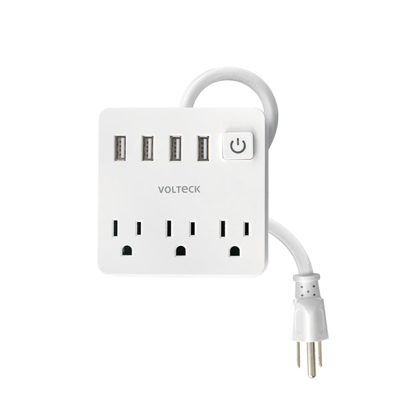 Multicontacto Domestico con 3 Contactos y 4 Salidas de USB Color Blanco