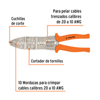 Pinzas Pela Cable 10" de 20 a 10 AWG en Color Naranja