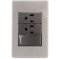 Placa Metálica con 1 Interruptor Escalera y 2 Contactos