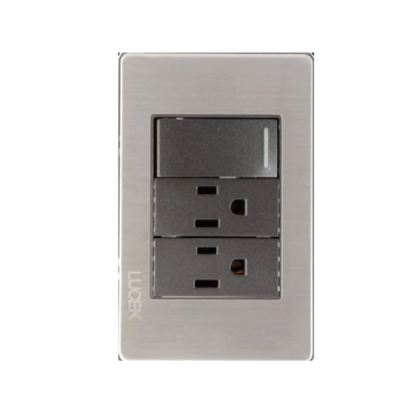 Placa Metálica con 1 Interruptor Sencillo y 2 Contactos