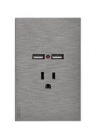 Placa Plana con 1 Contacto y 2 Entradas de USB en Color Plata