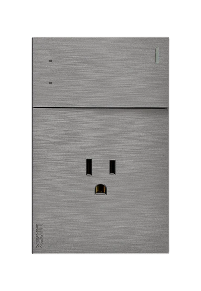 Placa Plana con 1 Interruptor Escalera y 1 Contacto en Color Plata