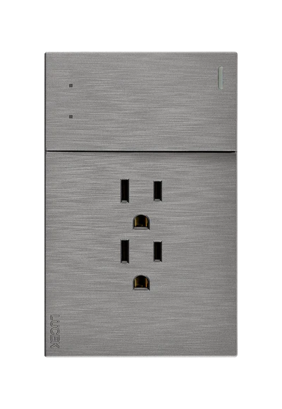 Placa Plana con 1 Interruptor Escalera y 2 Contactos en Color Plata